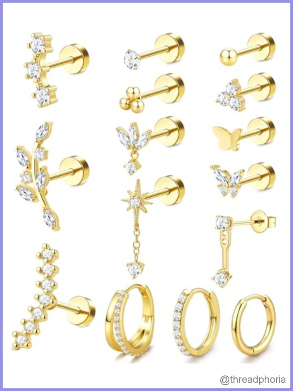 Hypoallergenic Flat Back Cartilage Earring Set 316L Surgical Steel